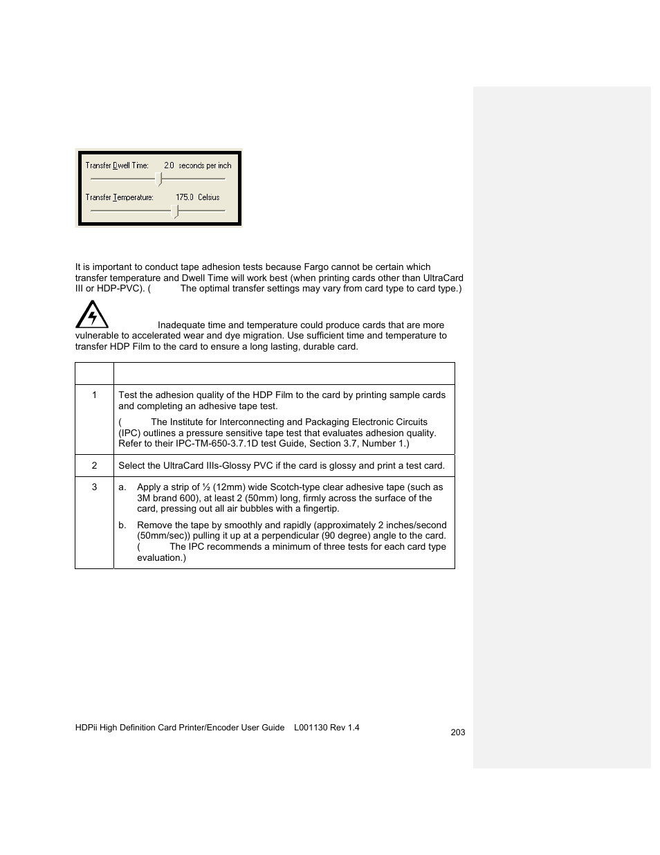 Conducting the tape adhesion test | HID FARGO HDPii User Guide User Manual | Page 203 / 310