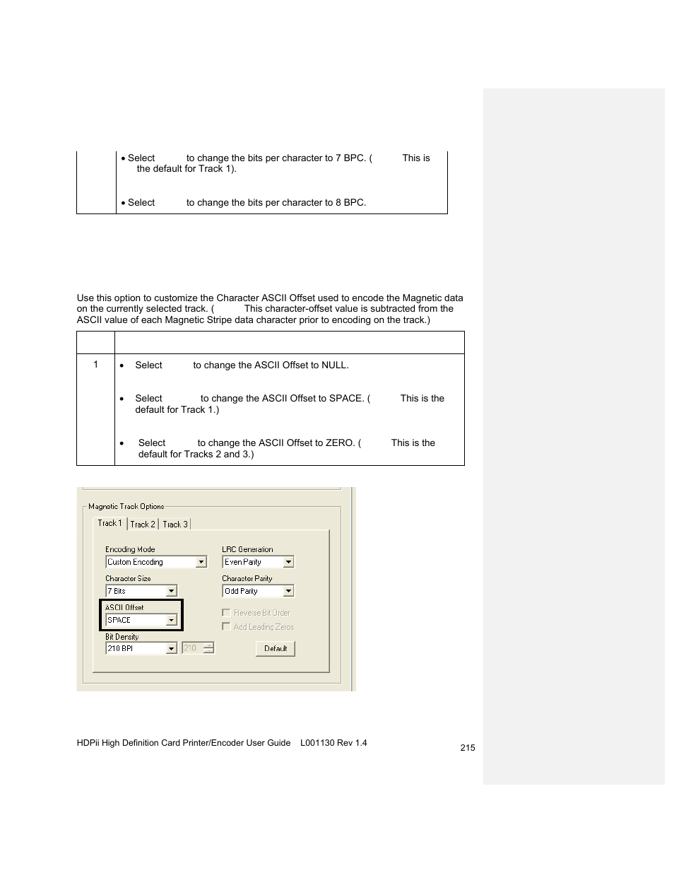 Using the ascii offset dropdown list, Using the bit density dropdown list | HID FARGO HDPii User Guide User Manual | Page 215 / 310