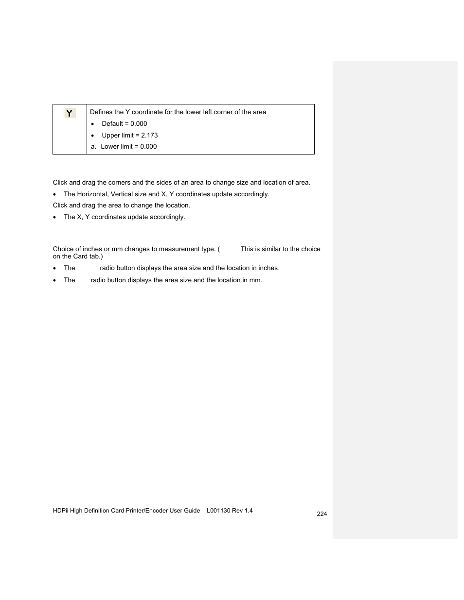 Using the click and drag capability, Selecting “inches or mm” radio button | HID FARGO HDPii User Guide User Manual | Page 224 / 310