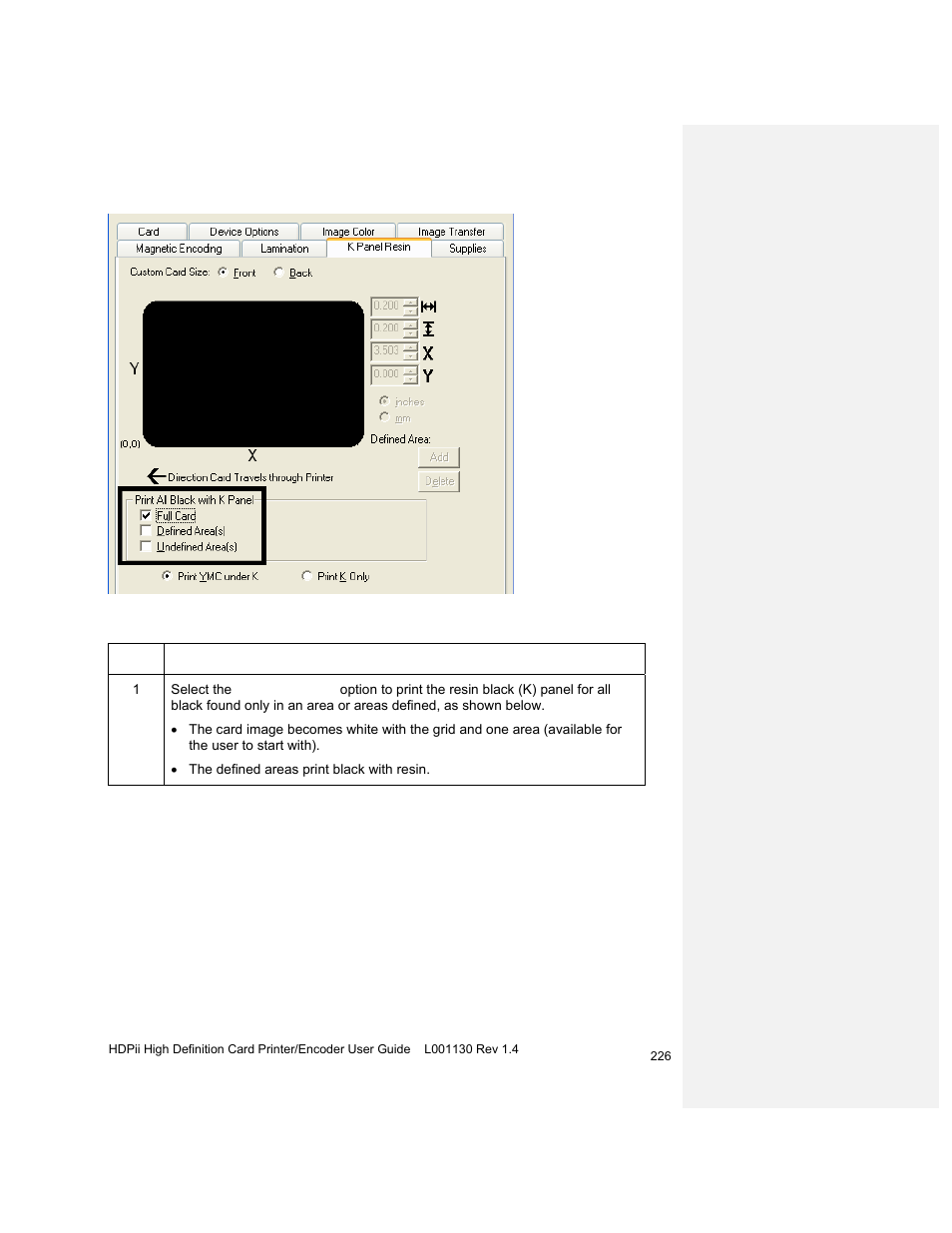 Selecting the defined area(s) | HID FARGO HDPii User Guide User Manual | Page 226 / 310