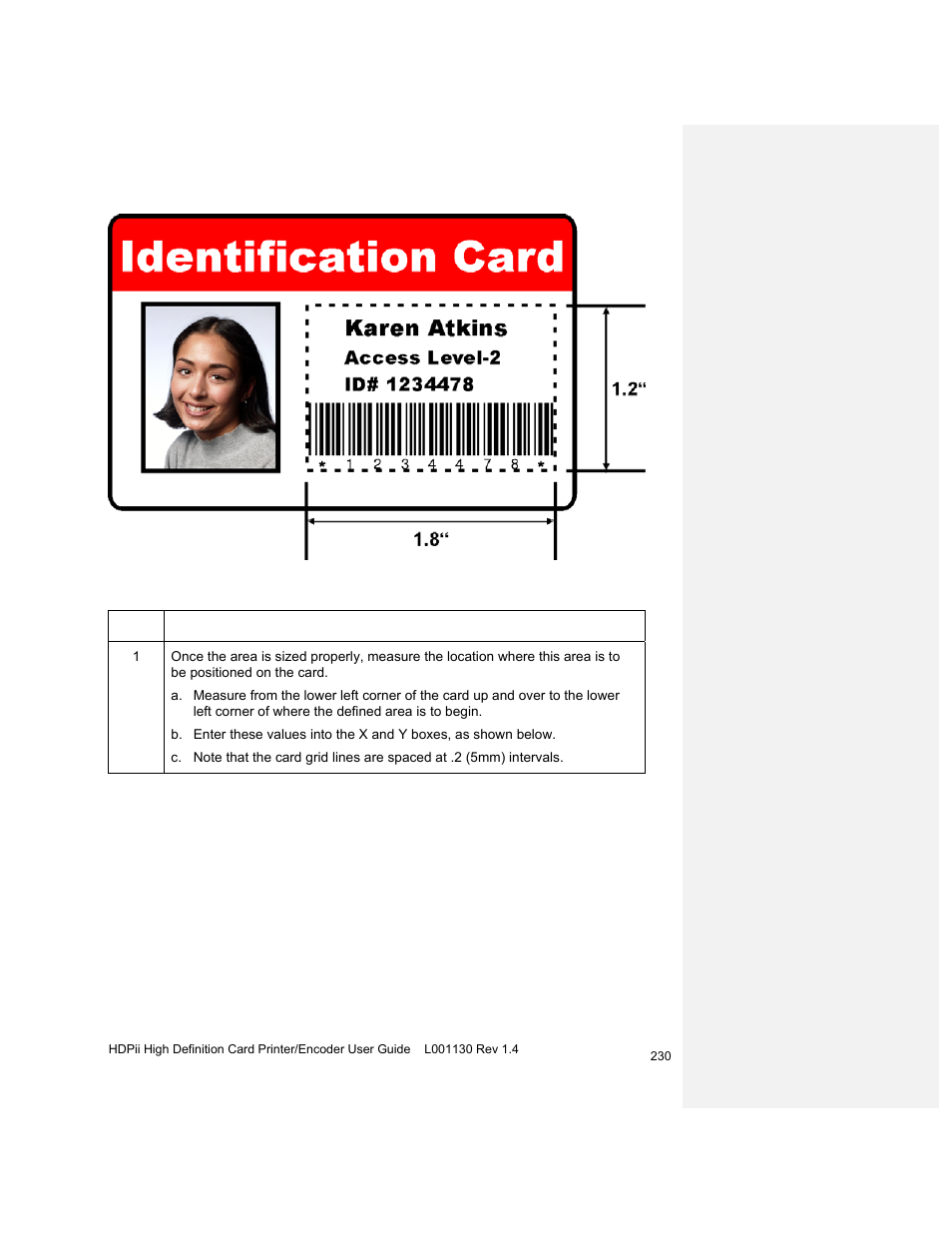 Measuring the area to be positioned on the card | HID FARGO HDPii User Guide User Manual | Page 230 / 310