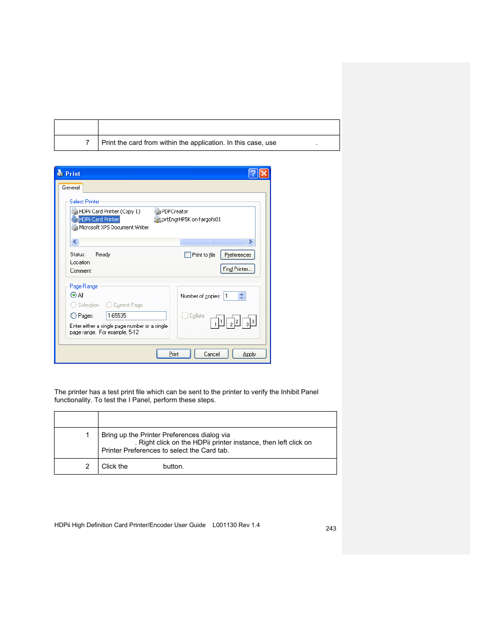 Using the test print | HID FARGO HDPii User Guide User Manual | Page 243 / 310