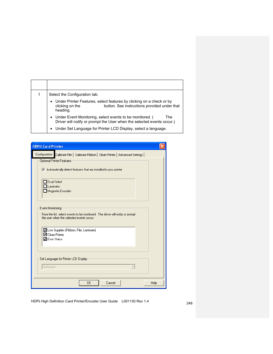 Selecting the configuration tab | HID FARGO HDPii User Guide User Manual | Page 248 / 310