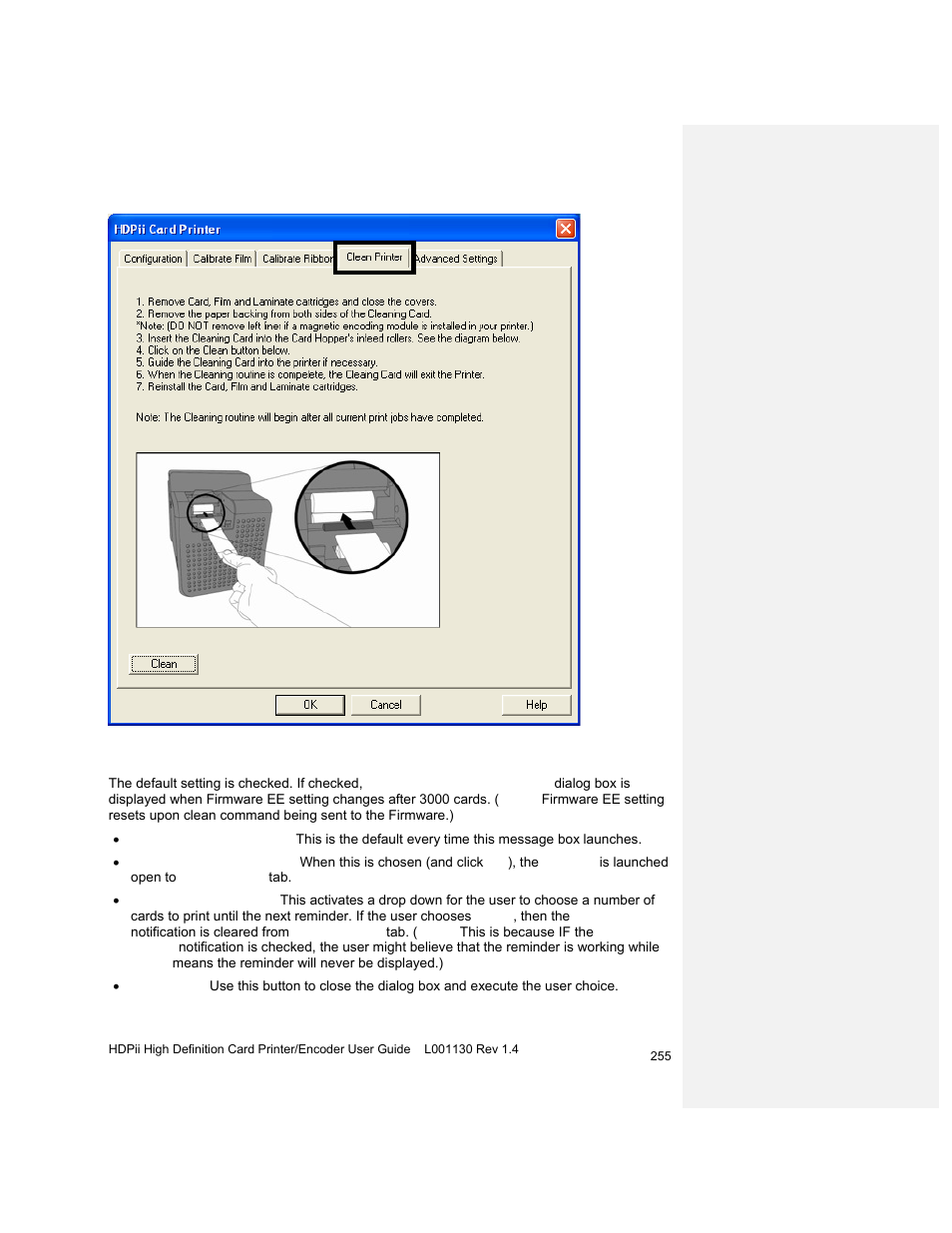 Using the clean printer group box | HID FARGO HDPii User Guide User Manual | Page 255 / 310