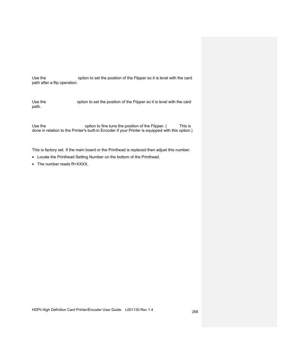 Using the print flip angle option, Using the print flip level option, Using the encoder flip angle option | Setting the printhead resistance | HID FARGO HDPii User Guide User Manual | Page 268 / 310