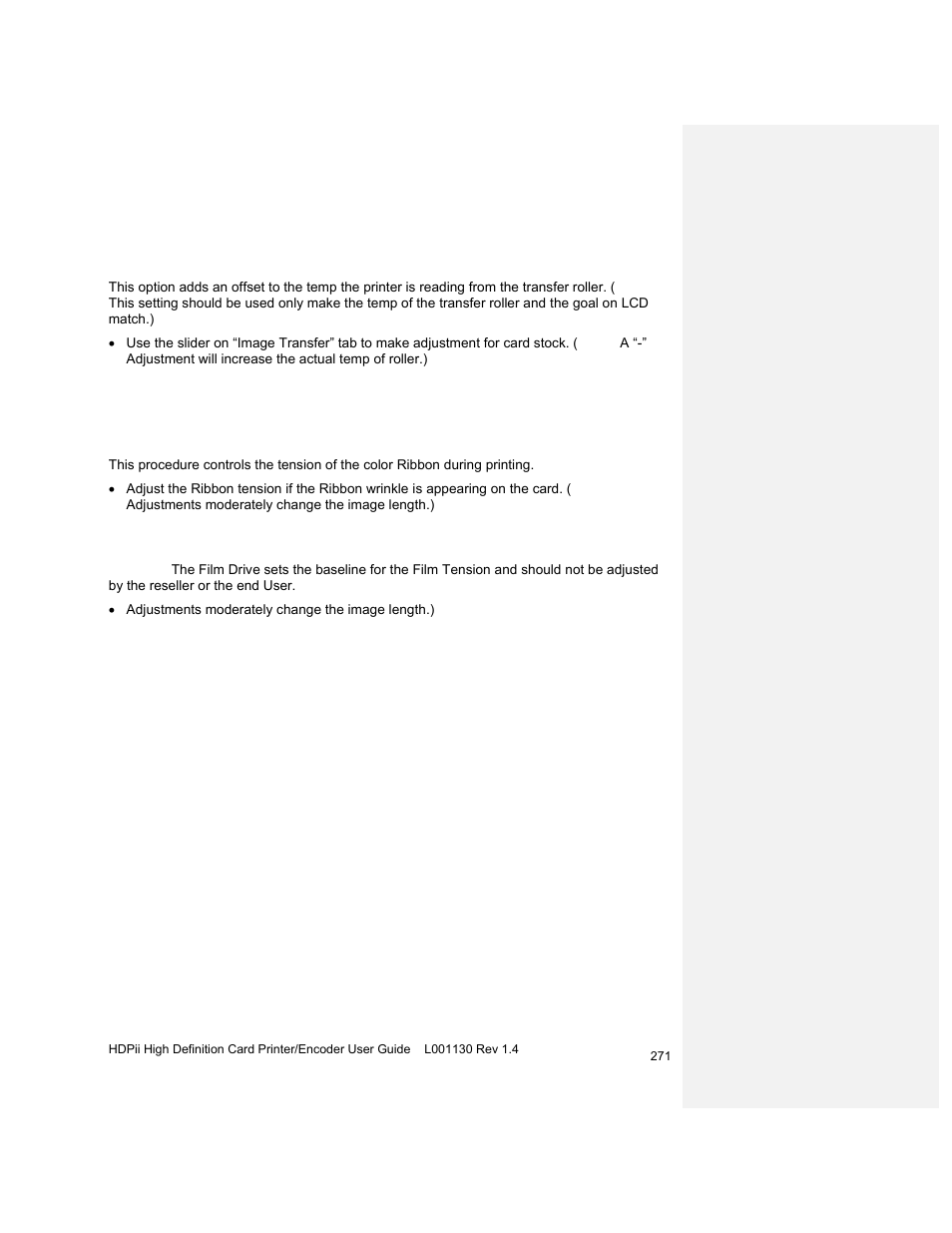 Using the transfer temp offset option, Print tension settings, Using the ribbon print takeup tension option | Using the film print takeup tension option | HID FARGO HDPii User Guide User Manual | Page 271 / 310