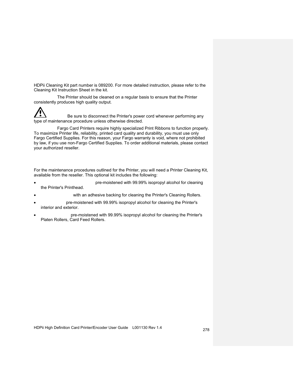 Section 10: cleaning, Using the required supplies | HID FARGO HDPii User Guide User Manual | Page 278 / 310