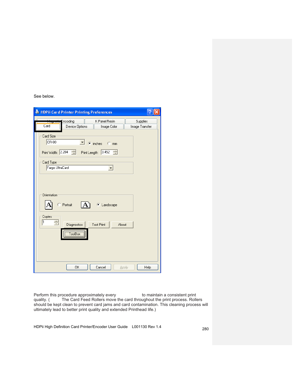 Accessing the clean printer tab | HID FARGO HDPii User Guide User Manual | Page 280 / 310