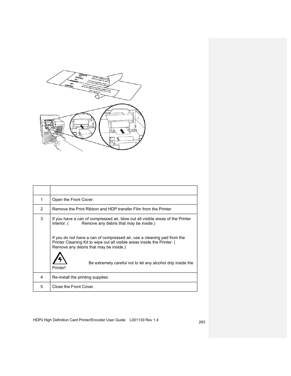 Cleaning procedures, Cleaning inside the printer, Cleaning outside the printer | HID FARGO HDPii User Guide User Manual | Page 283 / 310