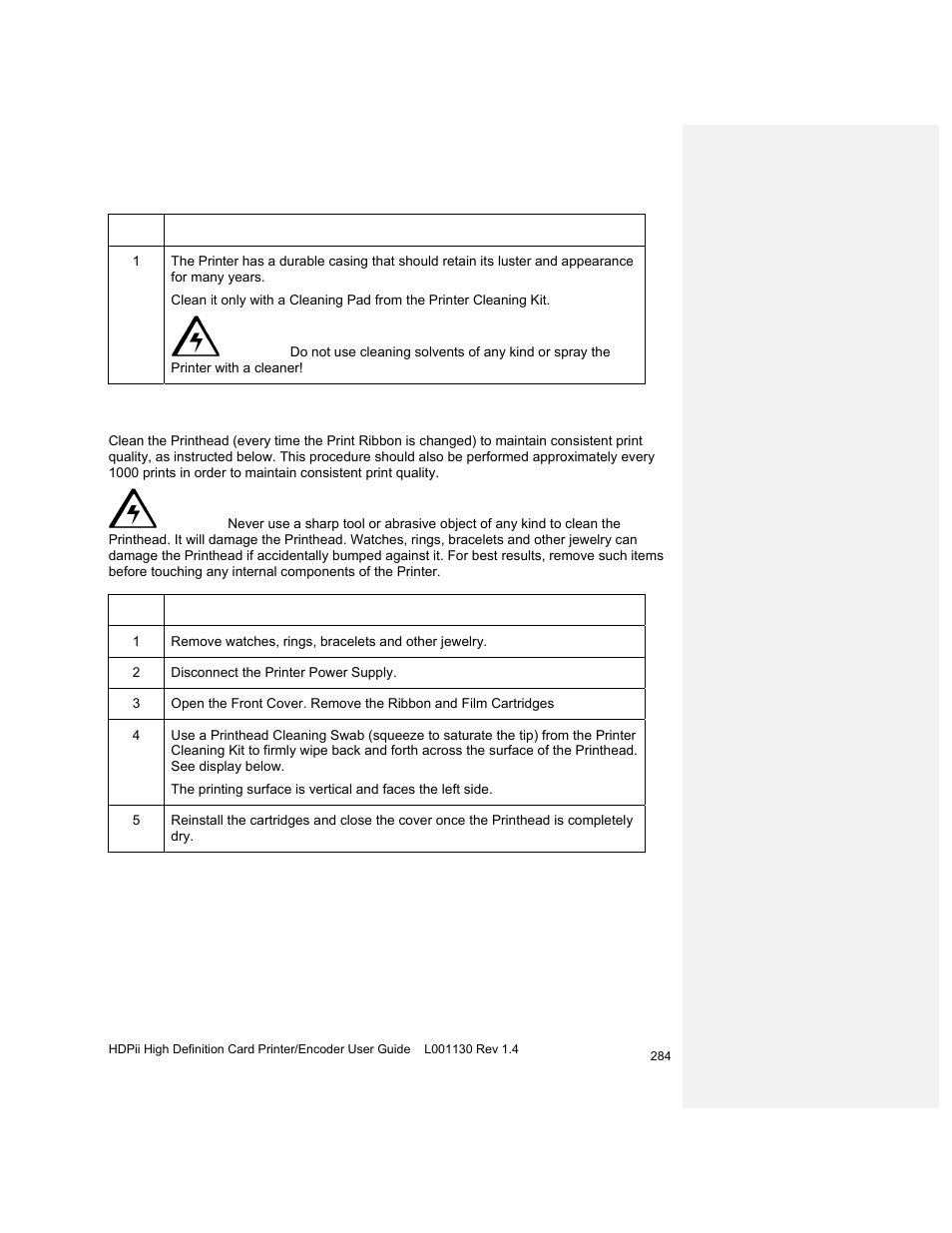 Cleaning the printhead | HID FARGO HDPii User Guide User Manual | Page 284 / 310