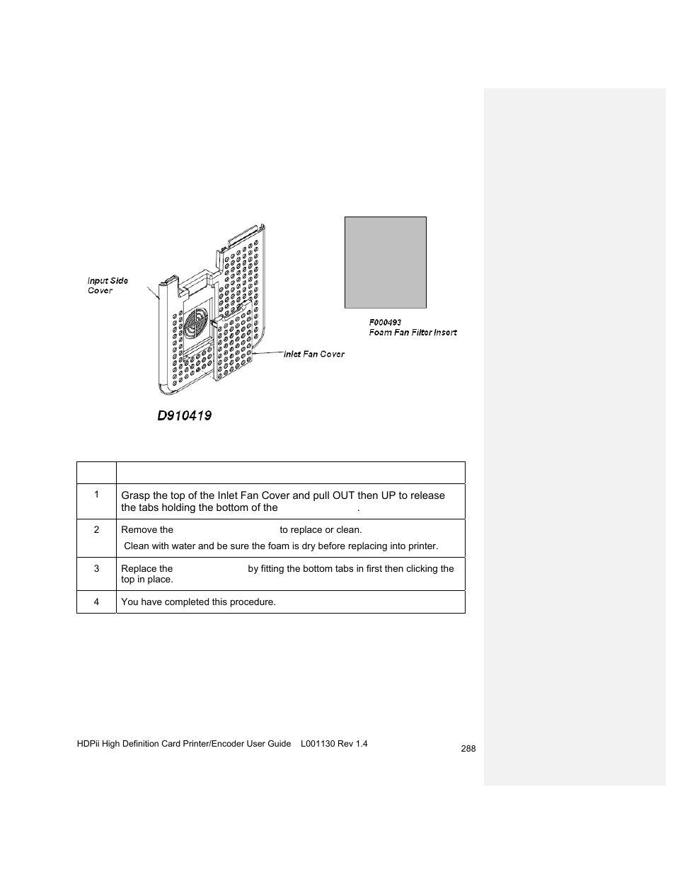 Replacing or cleaning the fan foam filter | HID FARGO HDPii User Guide User Manual | Page 288 / 310