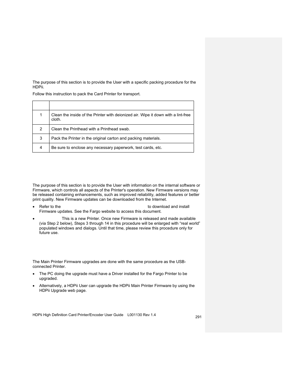 Section 12: packing the card printer, Section 13: firmware updates | HID FARGO HDPii User Guide User Manual | Page 291 / 310