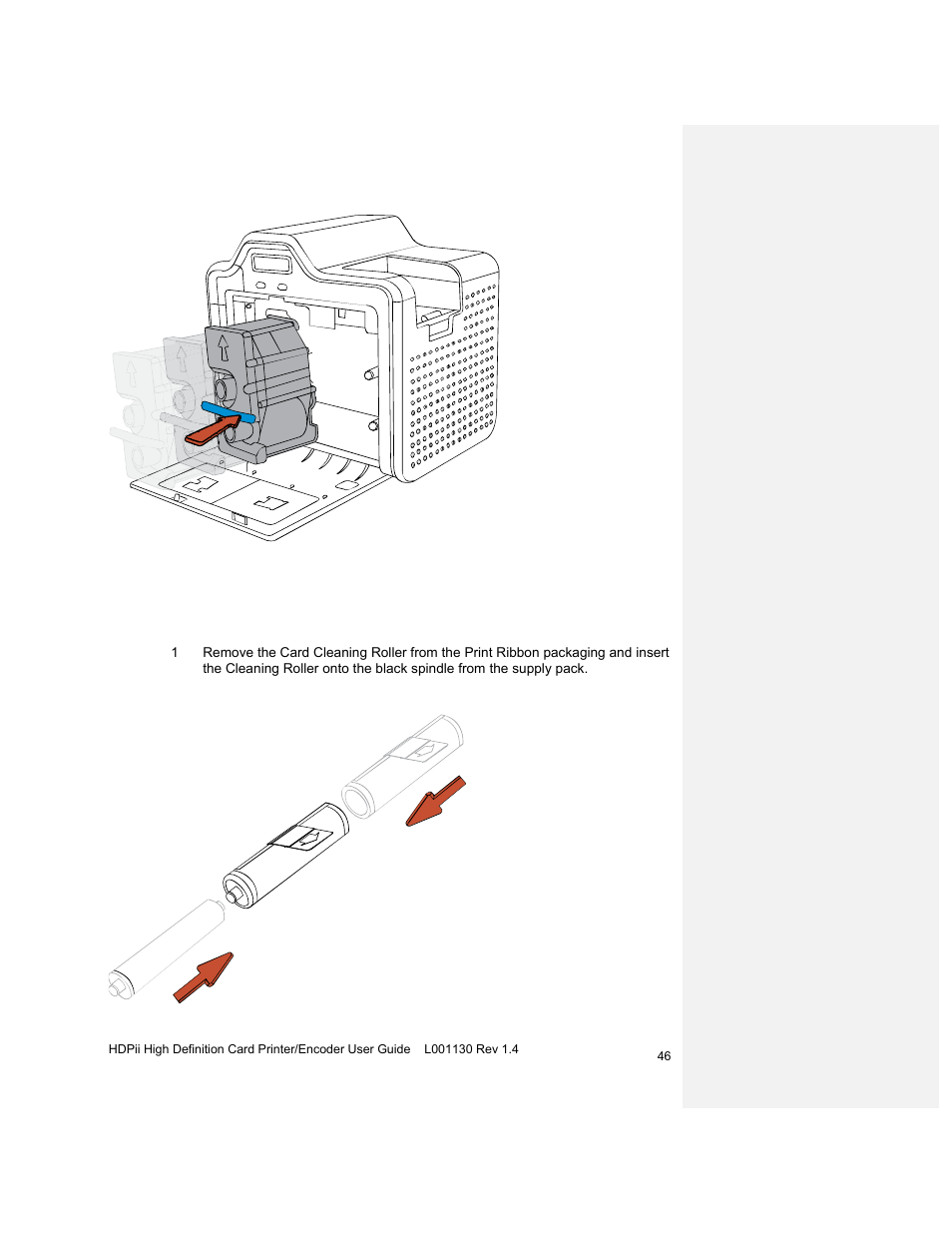 Inserting the card cleaning roller | HID FARGO HDPii User Guide User Manual | Page 46 / 310