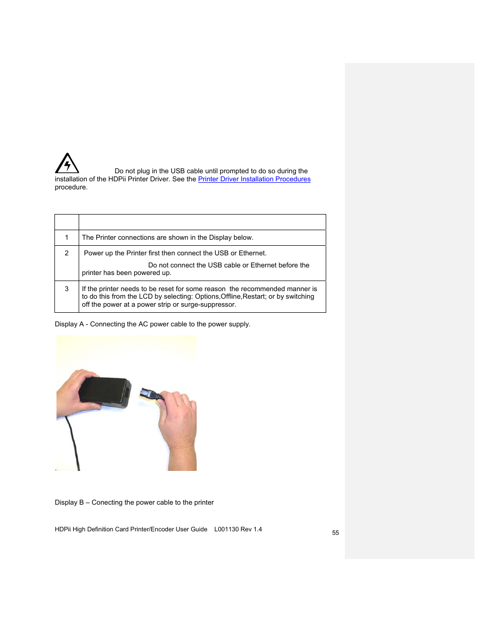 Connecting power to hdpii printer | HID FARGO HDPii User Guide User Manual | Page 55 / 310