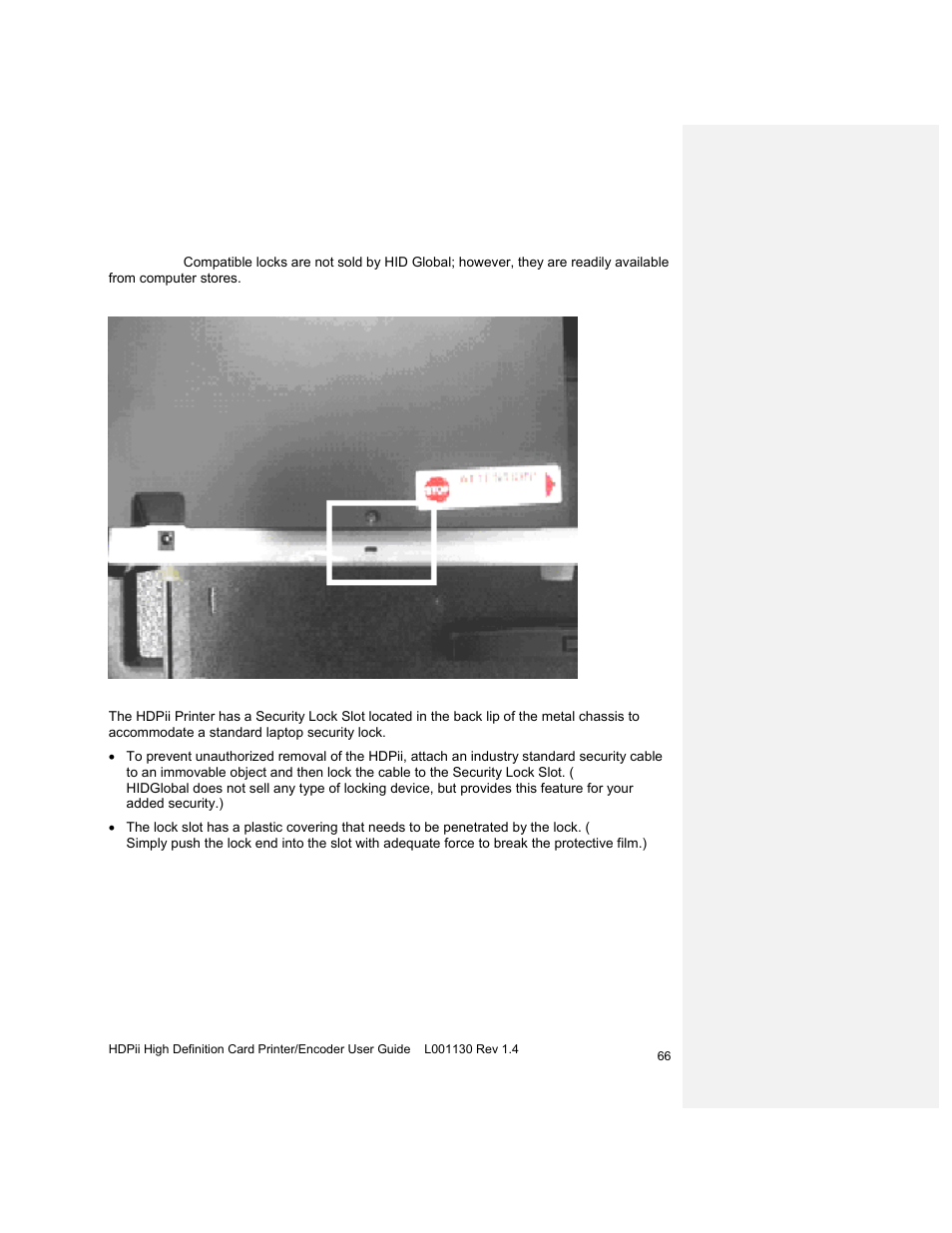 Using the security lock slot on the hdpii | HID FARGO HDPii User Guide User Manual | Page 66 / 310