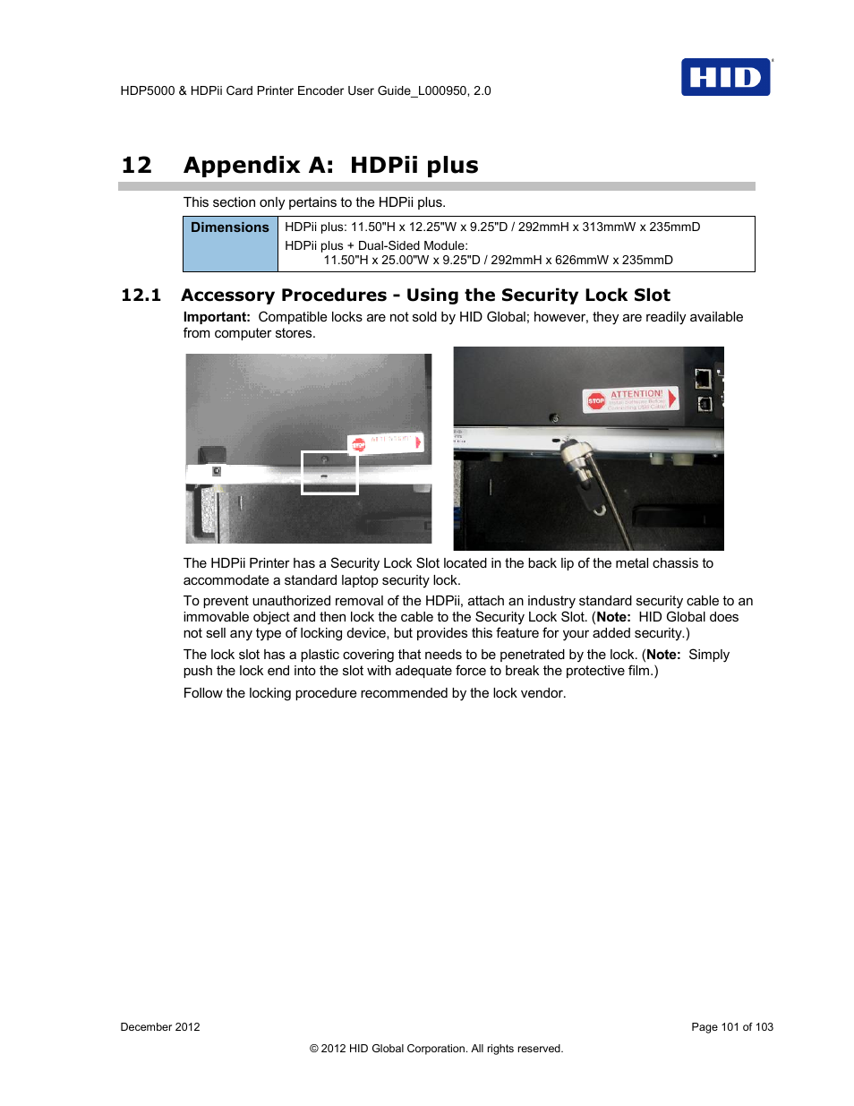 12 appendix a: hdpii plus, Appendix a: hdpii plus | HID HDPii Plus User Guide 2.0 User Manual | Page 101 / 103