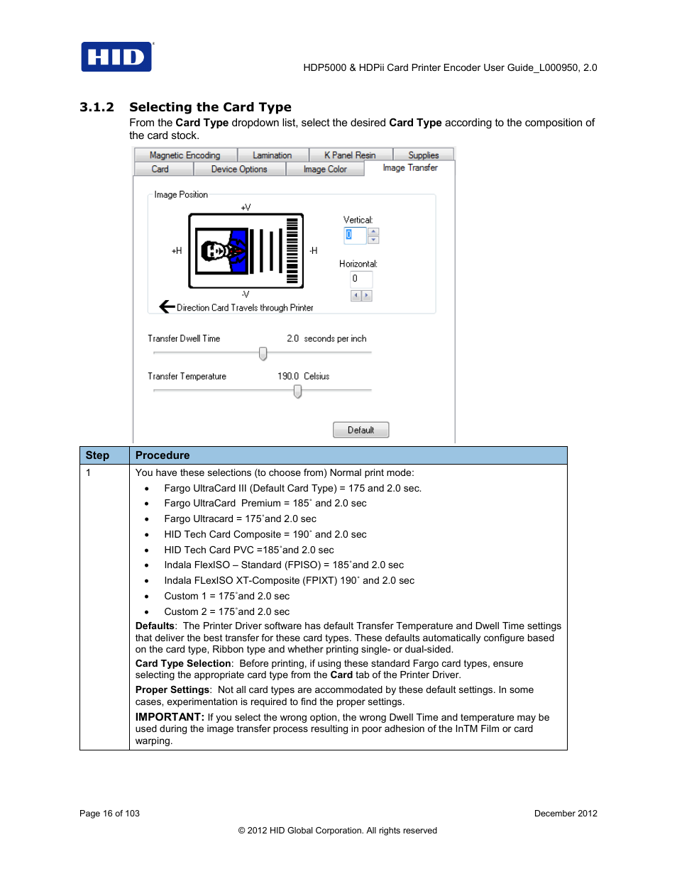 2 selecting the card type | HID HDPii Plus User Guide 2.0 User Manual | Page 16 / 103