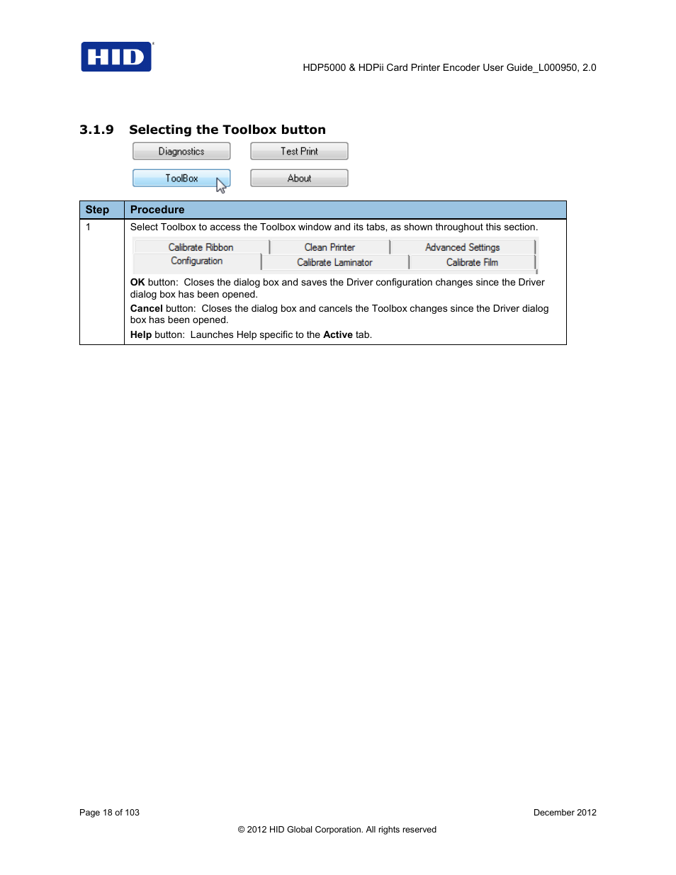 9 selecting the toolbox button | HID HDPii Plus User Guide 2.0 User Manual | Page 18 / 103