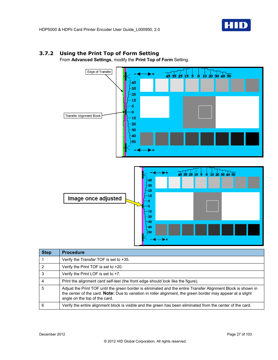 2 using the print top of form setting | HID HDPii Plus User Guide 2.0 User Manual | Page 27 / 103