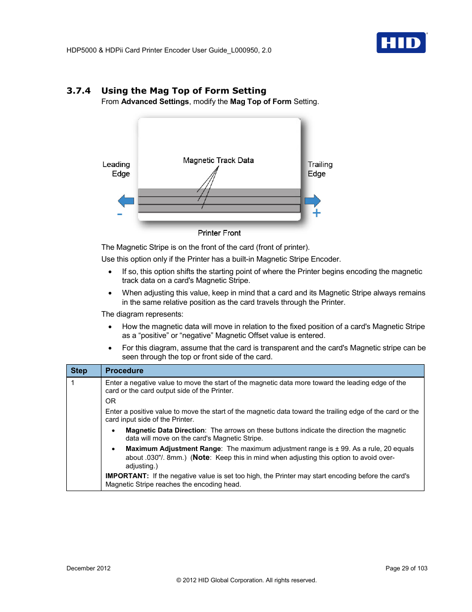 4 using the mag top of form setting | HID HDPii Plus User Guide 2.0 User Manual | Page 29 / 103