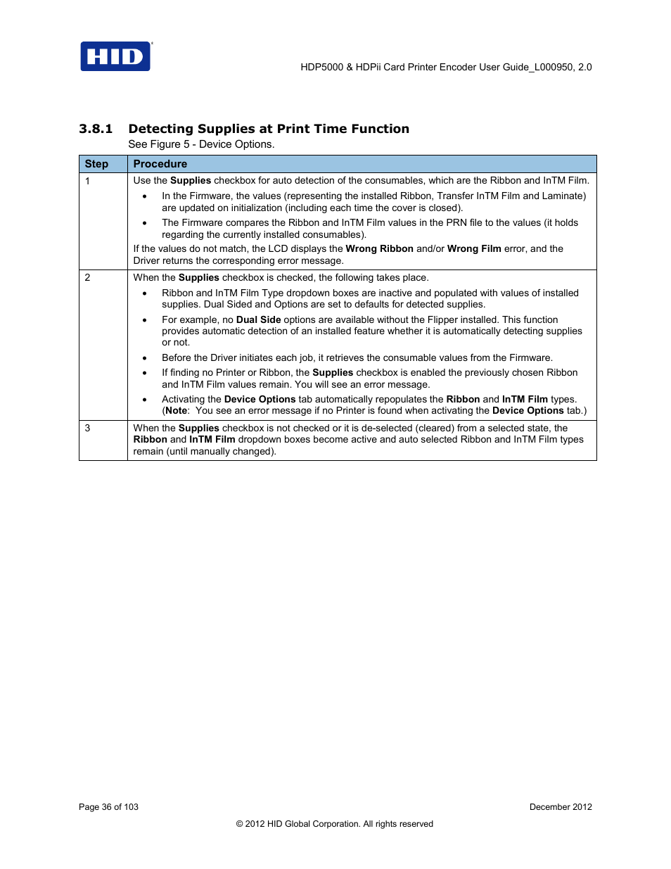 1 detecting supplies at print time function | HID HDPii Plus User Guide 2.0 User Manual | Page 36 / 103