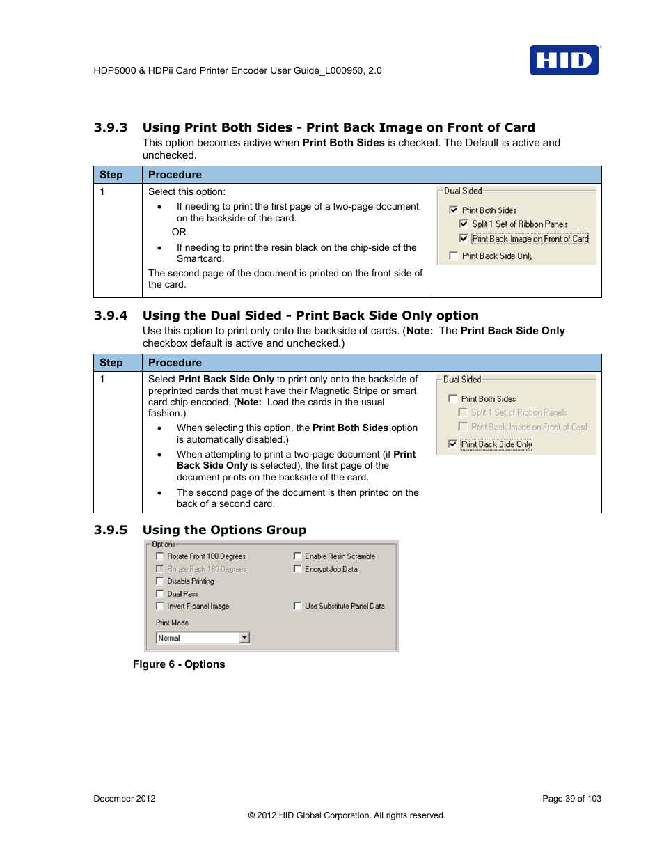 5 using the options group, Figure 6 - options | HID HDPii Plus User Guide 2.0 User Manual | Page 39 / 103