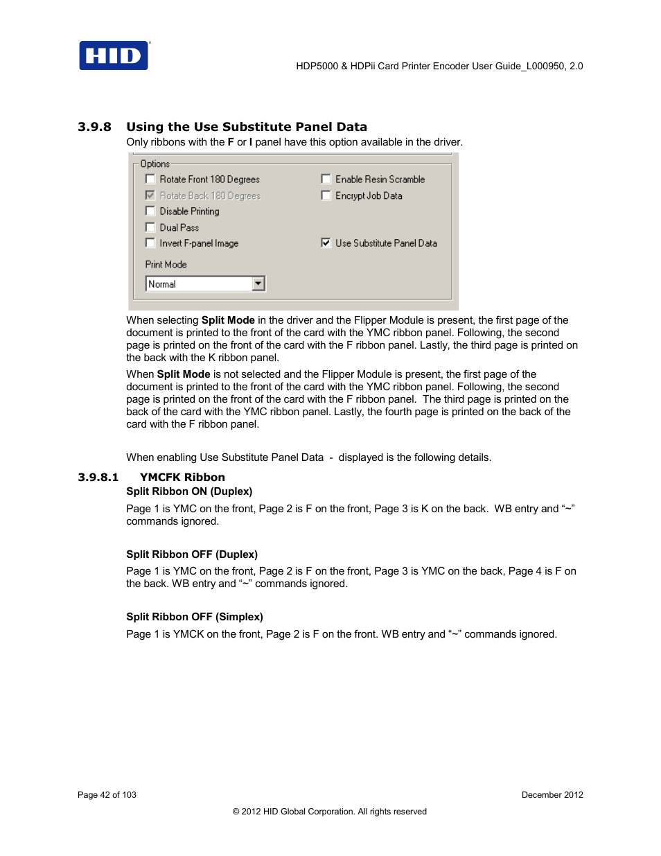 8 using the use substitute panel data, 1 ymcfk ribbon | HID HDPii Plus User Guide 2.0 User Manual | Page 42 / 103