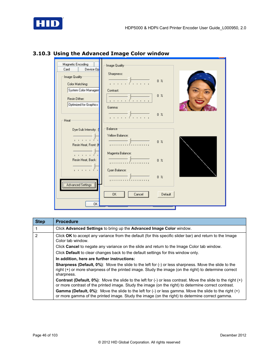 3 using the advanced image color window | HID HDPii Plus User Guide 2.0 User Manual | Page 46 / 103