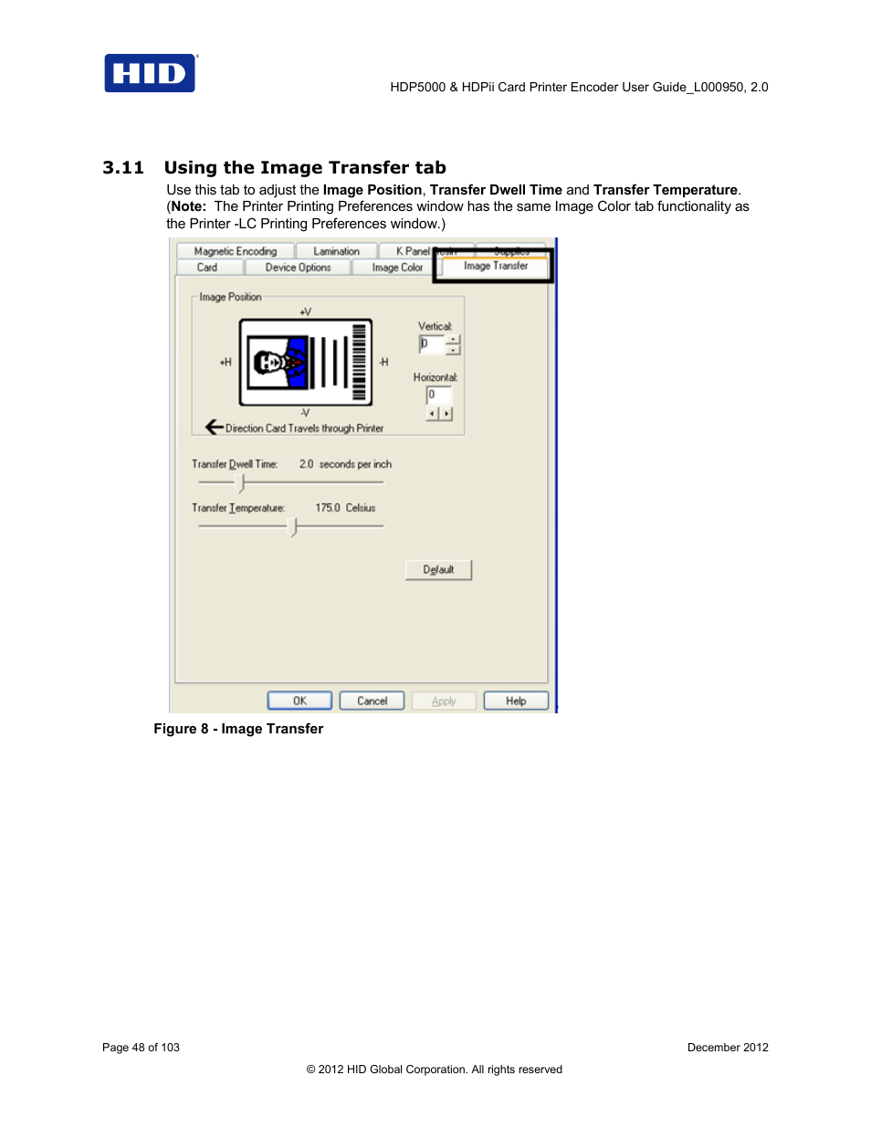 11 using the image transfer tab, Using the image transfer tab, Figure 8 - image transfer | HID HDPii Plus User Guide 2.0 User Manual | Page 48 / 103