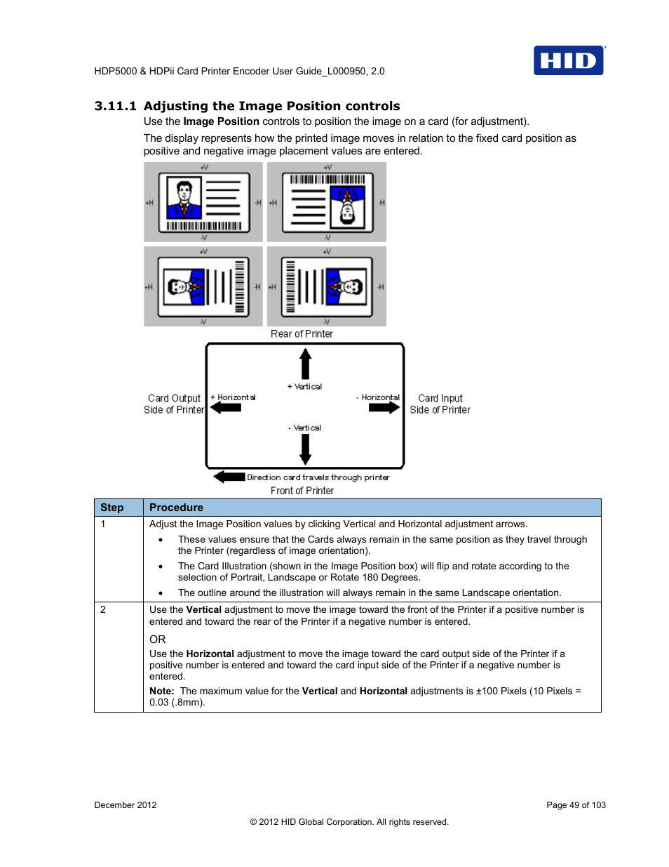 1 adjusting the image position controls | HID HDPii Plus User Guide 2.0 User Manual | Page 49 / 103