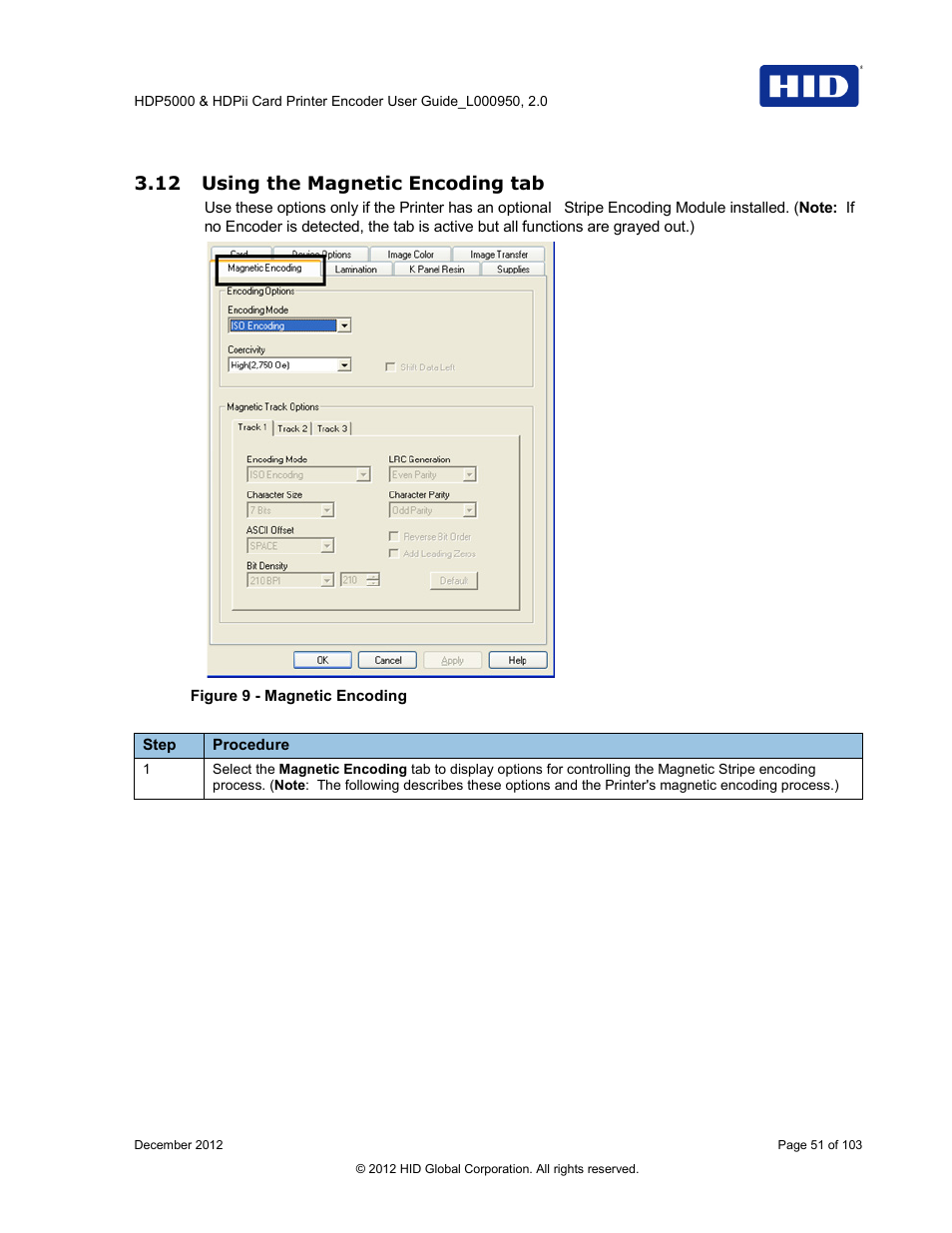 12 using the magnetic encoding tab, Using the magnetic encoding tab, Figure 9 - magnetic encoding | HID HDPii Plus User Guide 2.0 User Manual | Page 51 / 103