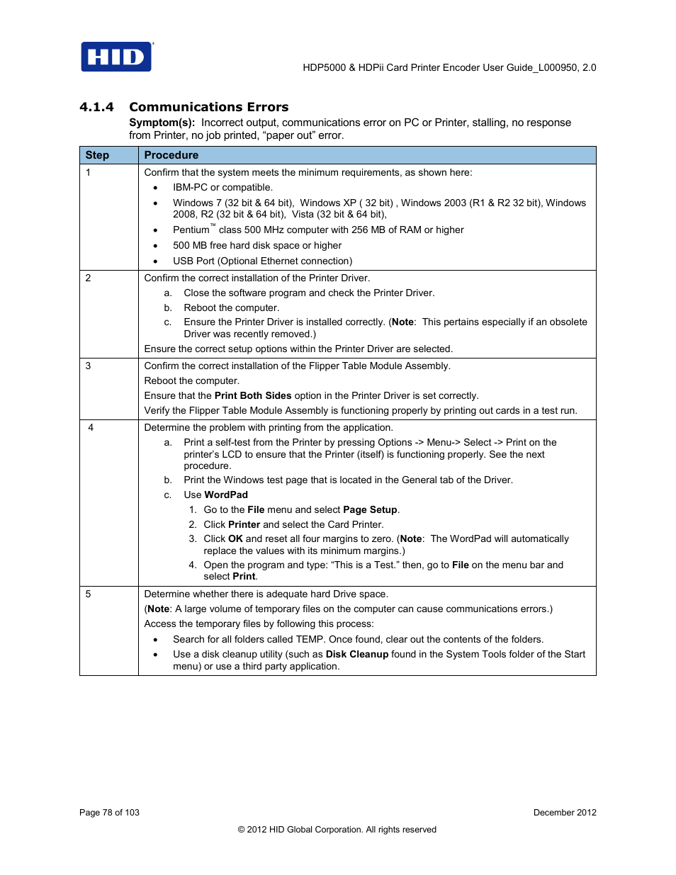 4 communications errors | HID HDPii Plus User Guide 2.0 User Manual | Page 78 / 103