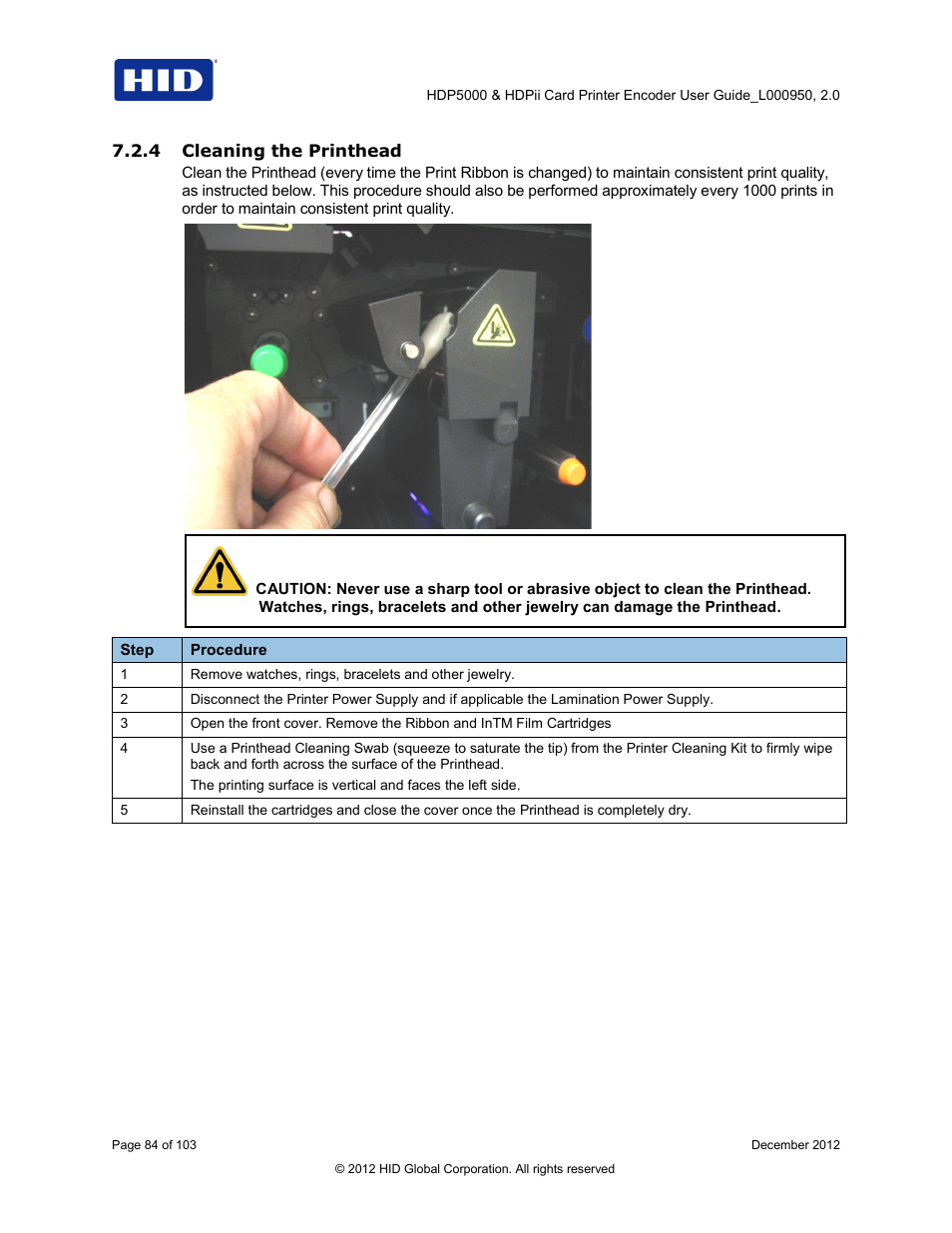 4 cleaning the printhead | HID HDPii Plus User Guide 2.0 User Manual | Page 84 / 103