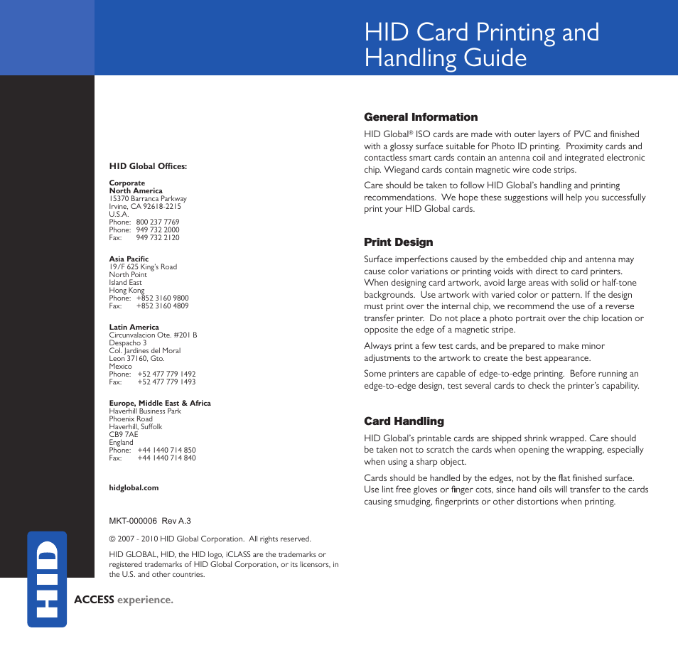 HID Card Handling Guide User Manual | 2 pages