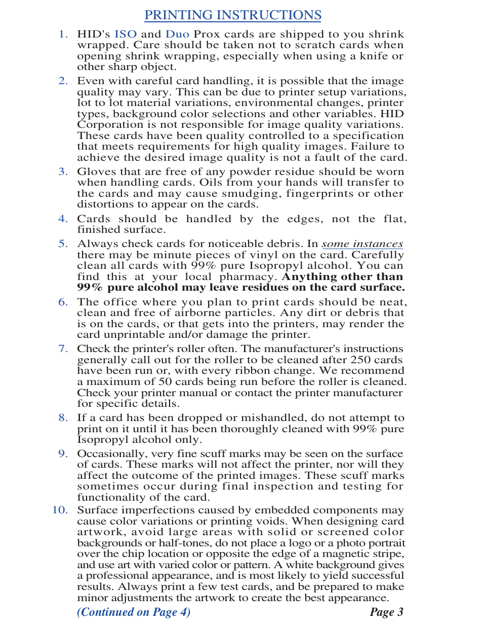 Printing instructions | HID ProxCard Handling Guide User Manual | Page 3 / 4
