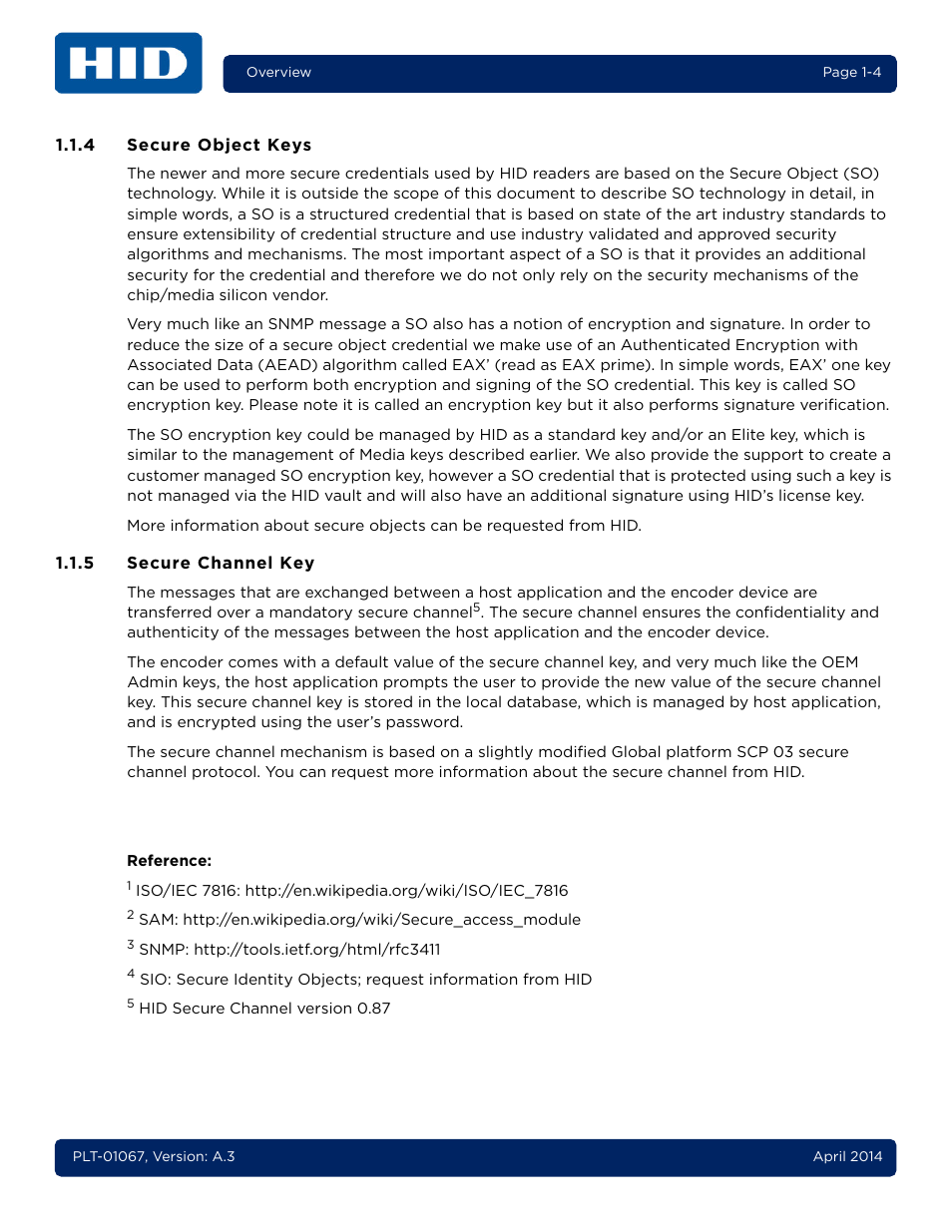 4 secure object keys, 5 secure channel key, Secure object keys -4 | Secure channel key -4 | HID iCLASS SE Encoder User Guide User Manual | Page 10 / 186