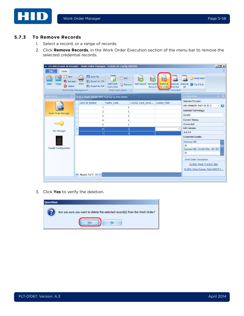 3 to remove records, To remove records -58 | HID iCLASS SE Encoder User Guide User Manual | Page 106 / 186