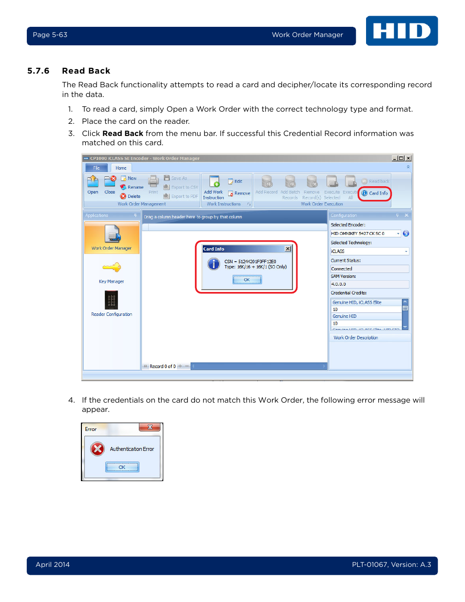 6 read back, Read back -63 | HID iCLASS SE Encoder User Guide User Manual | Page 111 / 186