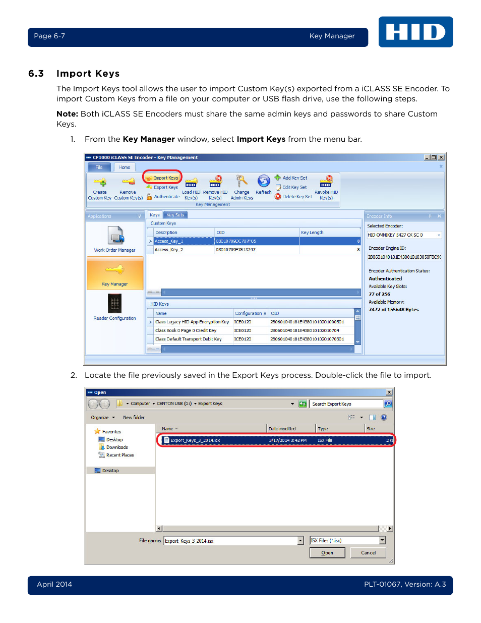 3 import keys, Import keys -7 | HID iCLASS SE Encoder User Guide User Manual | Page 125 / 186