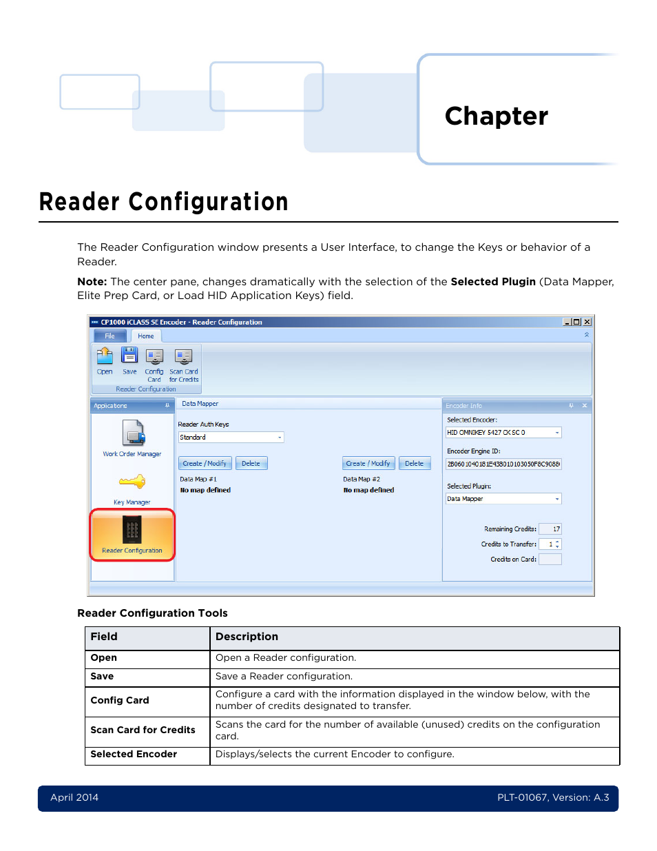 7 - reader configuration, Chapter 7: reader configuration -1, Chapter | Reader configuration | HID iCLASS SE Encoder User Guide User Manual | Page 143 / 186