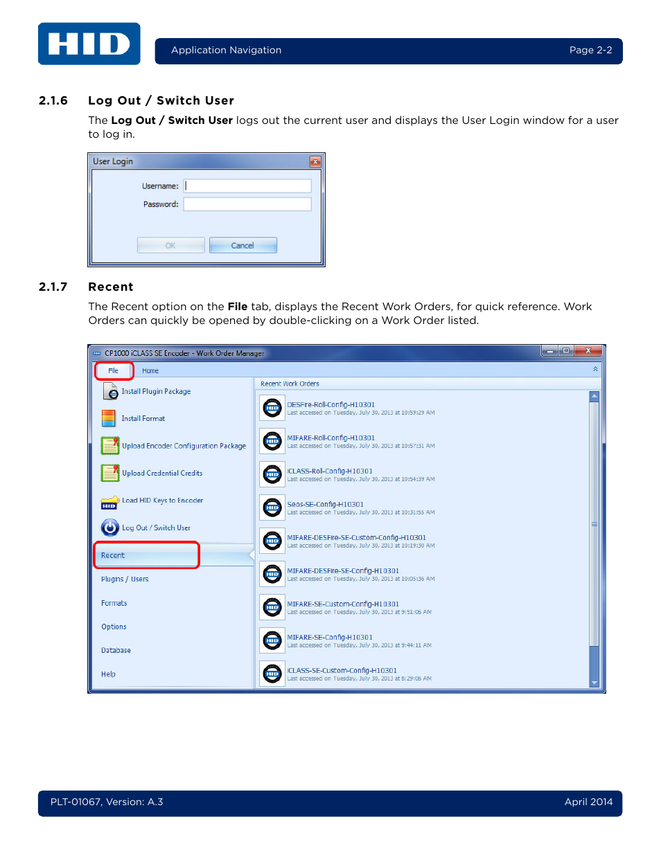 6 log out / switch user, 7 recent, Log out / switch user -2 | Recent -2 | HID iCLASS SE Encoder User Guide User Manual | Page 16 / 186