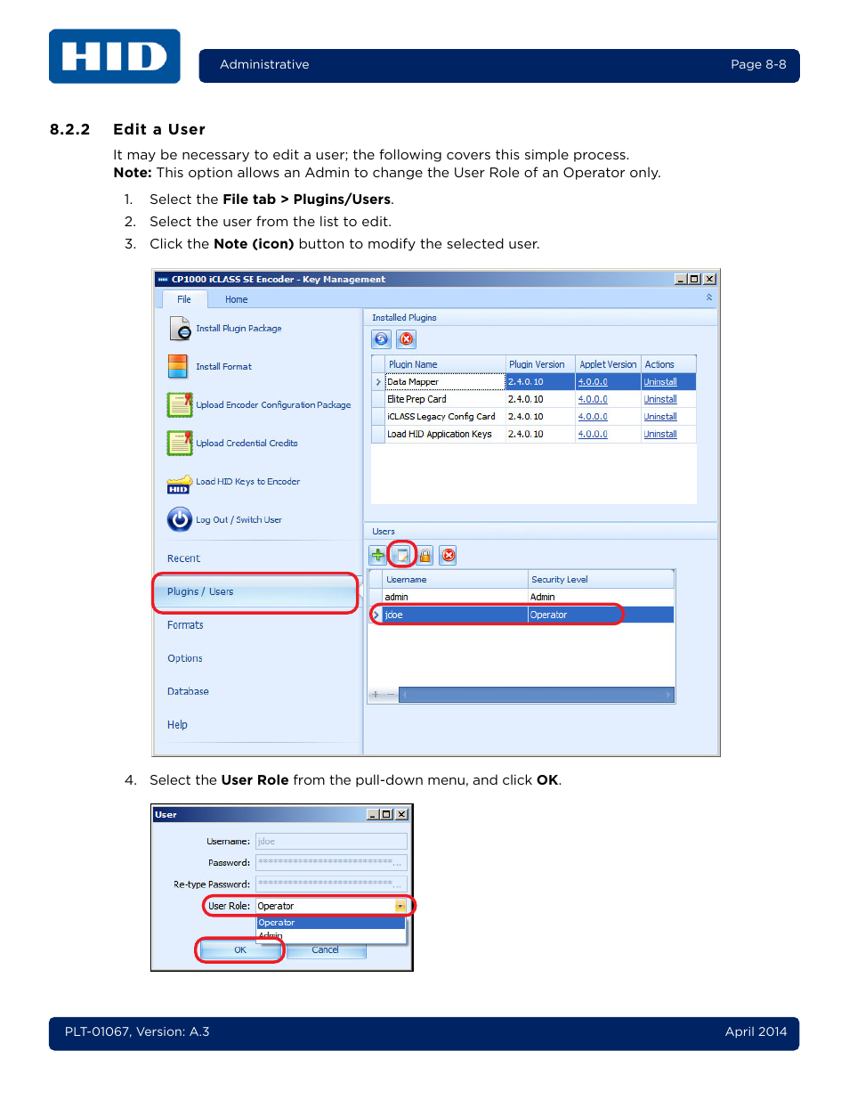 2 edit a user, Edit a user -8 | HID iCLASS SE Encoder User Guide User Manual | Page 168 / 186