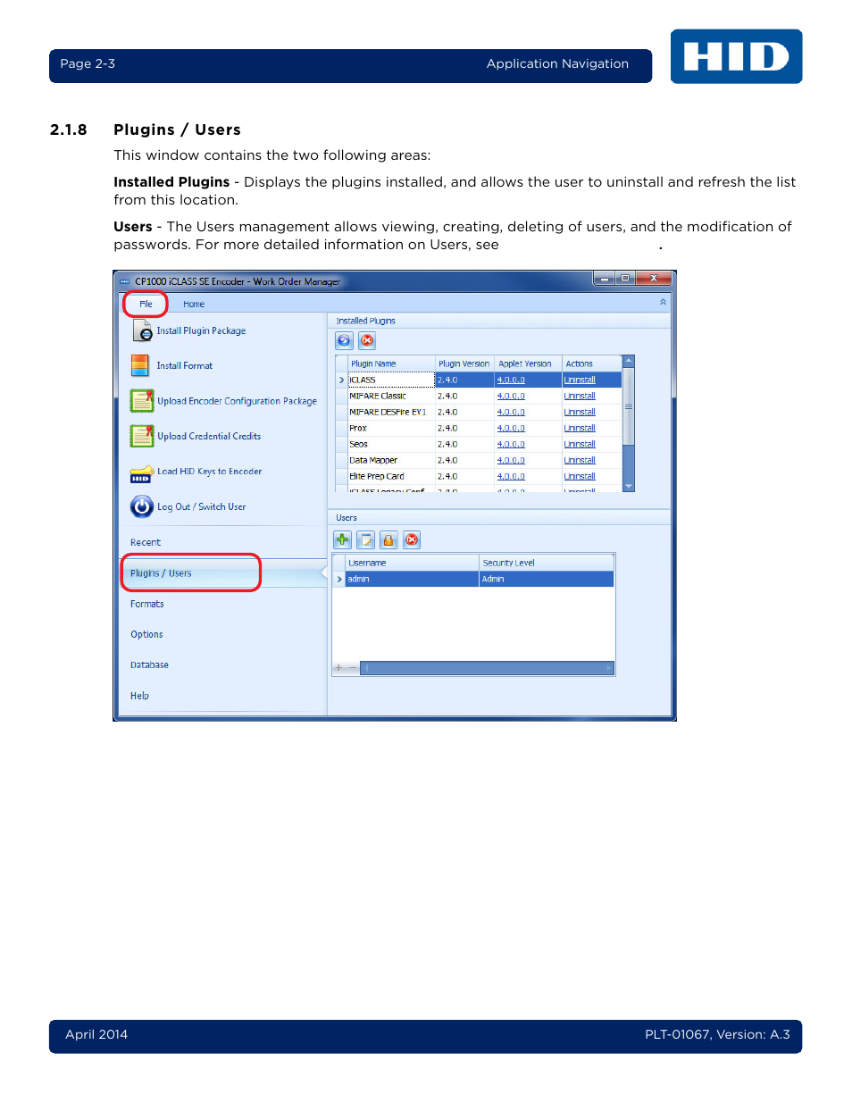 8 plugins / users, Plugins / users -3 | HID iCLASS SE Encoder User Guide User Manual | Page 17 / 186