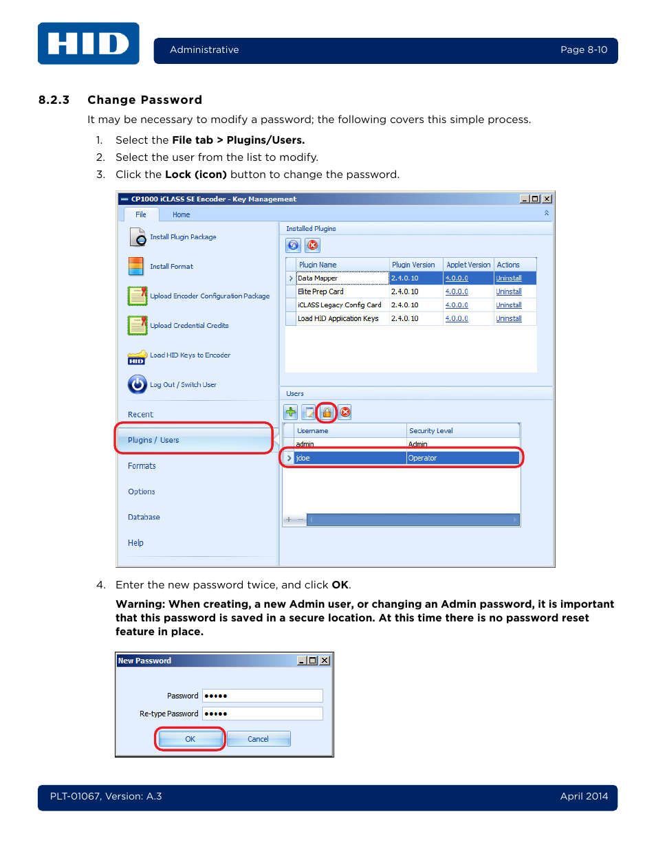 3 change password, Change password -10 | HID iCLASS SE Encoder User Guide User Manual | Page 170 / 186