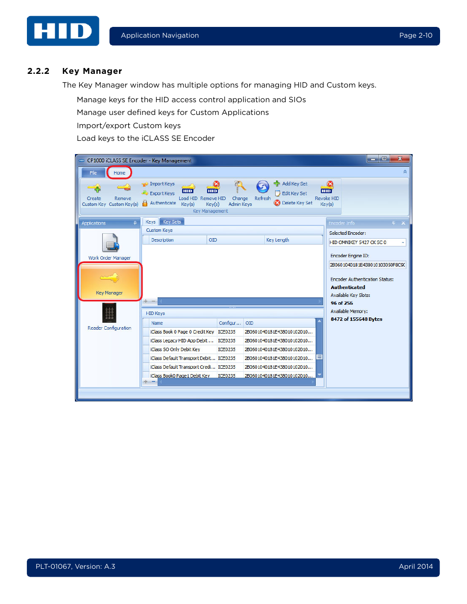 2 key manager, Key manager -10 | HID iCLASS SE Encoder User Guide User Manual | Page 24 / 186