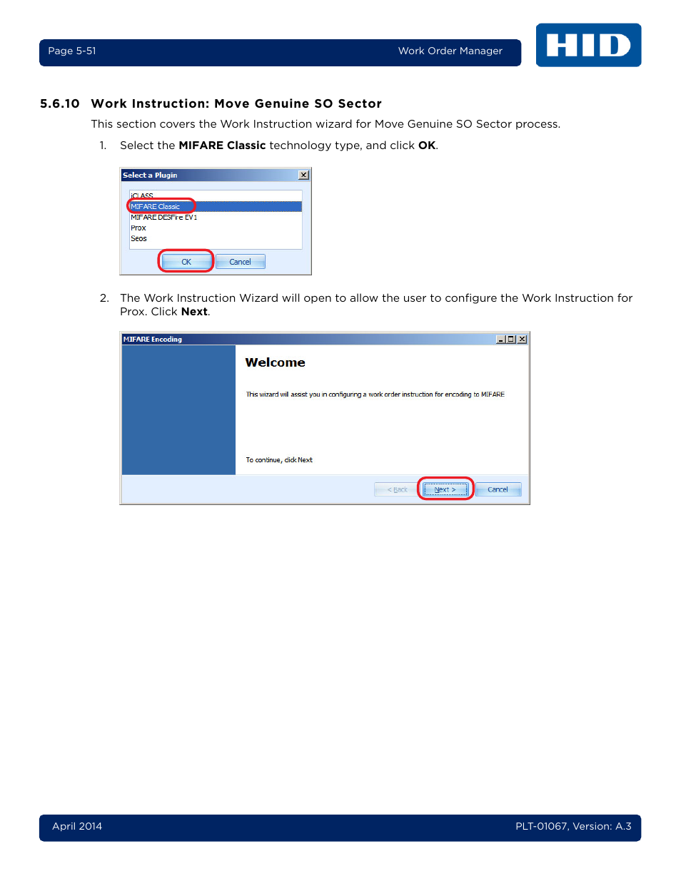 10 work instruction: move genuine so sector, Work instruction: move genuine so sector -51 | HID iCLASS SE Encoder User Guide User Manual | Page 99 / 186