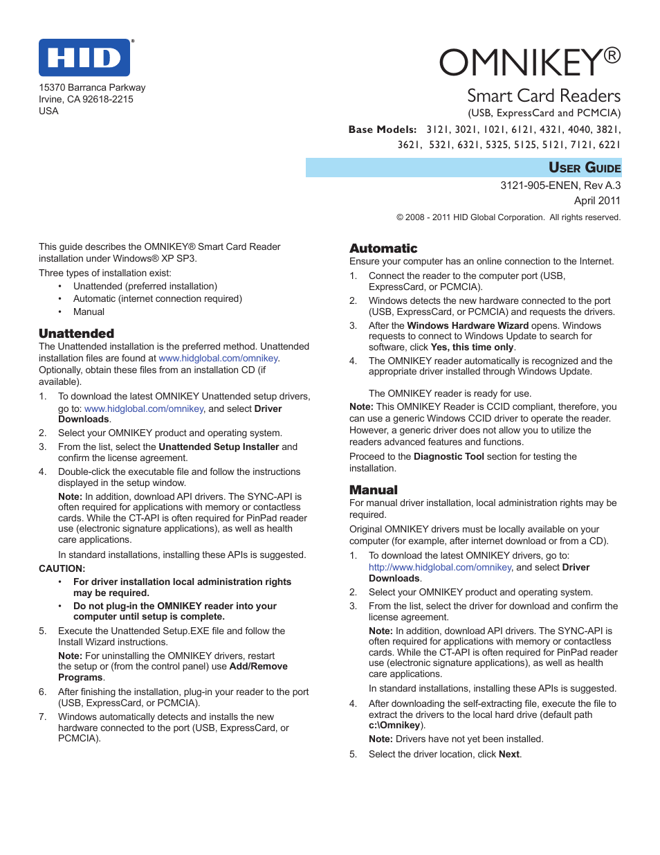 HID OMNIKEY 3121 User Guide User Manual | 2 pages
