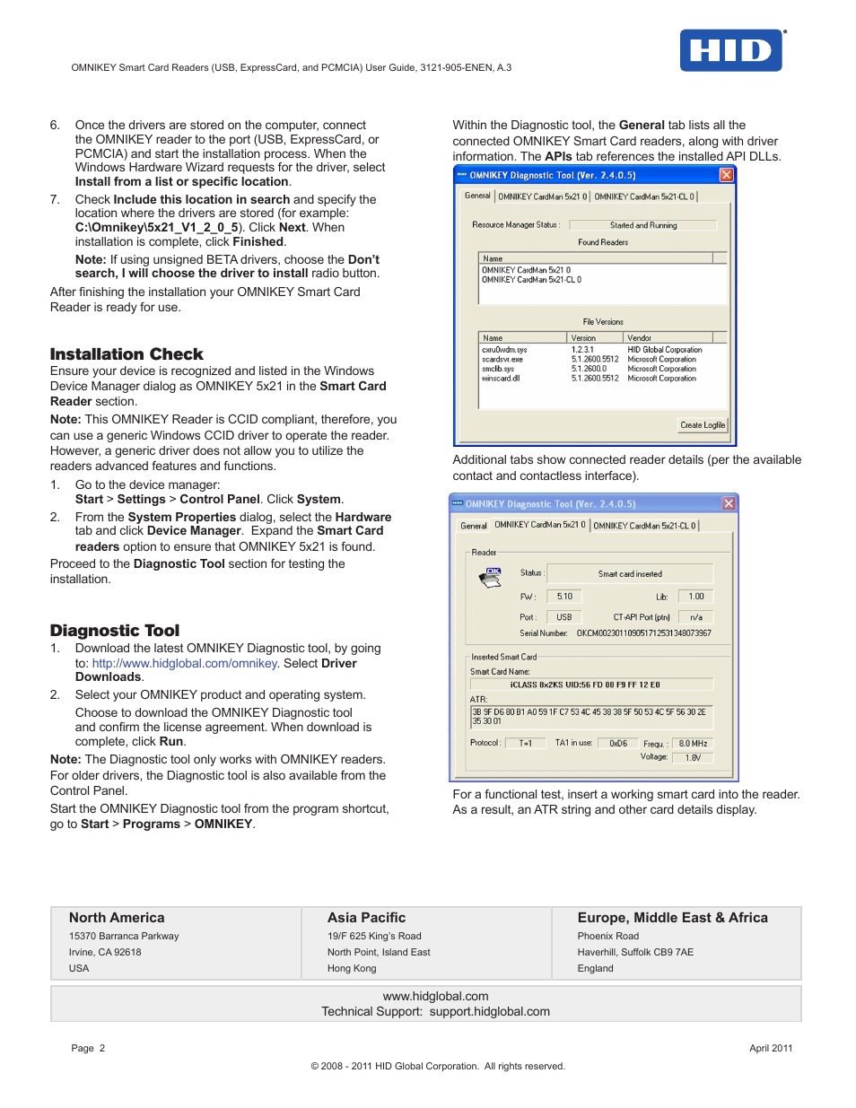 Installation check, Diagnostic tool | HID OMNIKEY 3121 User Guide User Manual | Page 2 / 2