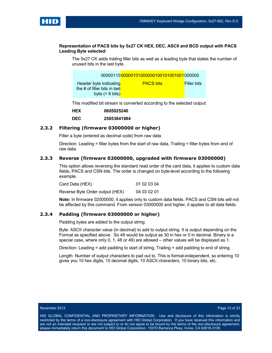 2 filtering (firmware 03000000 or higher), 4 padding (firmware 03000000 or higher) | HID OMNIKEY 5427 CK Keyboard Wedge User Guide User Manual | Page 13 / 23