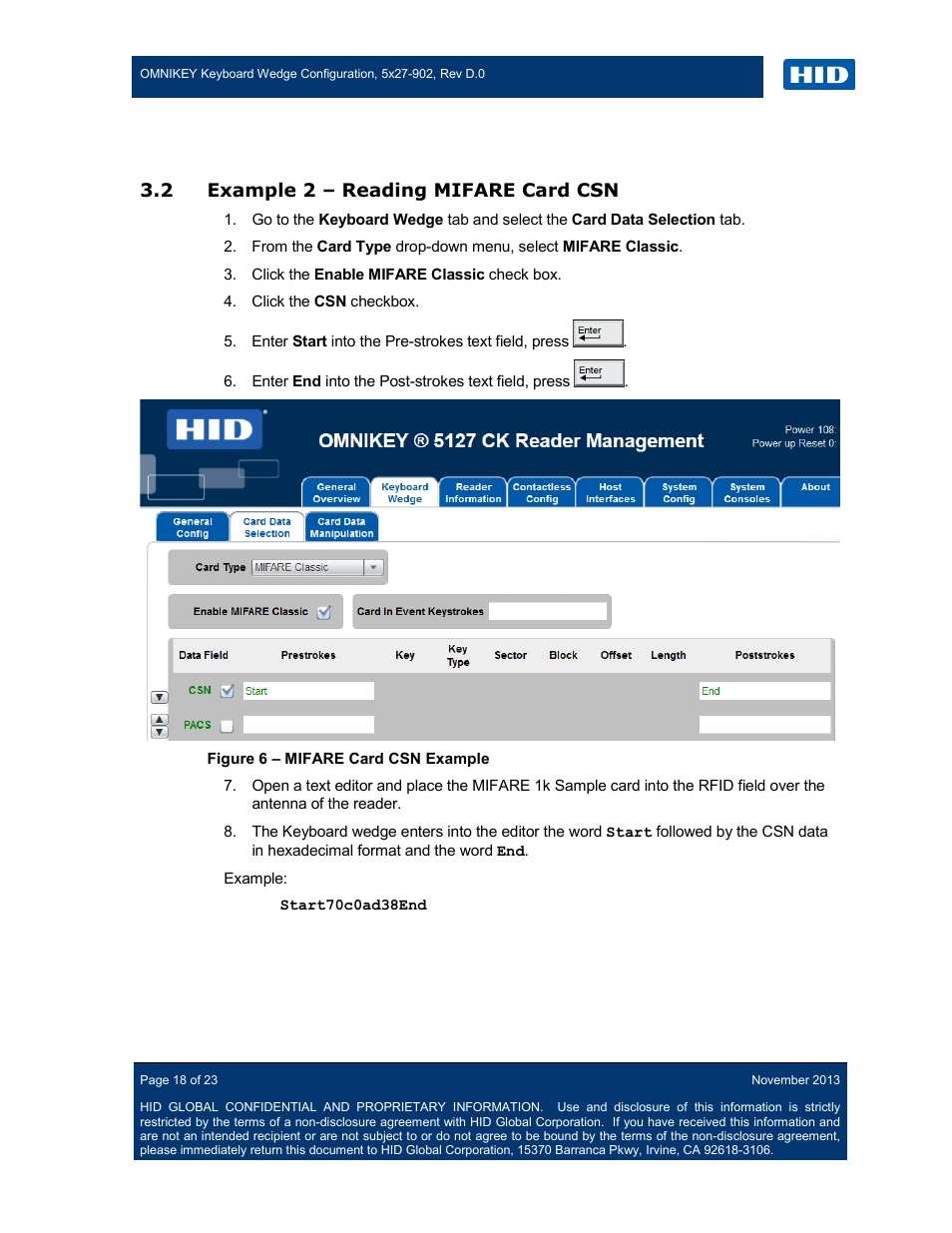 2 example 2 – reading mifare card csn, Example 2 – reading mifare card csn, Figure 6 – mifare card csn example | HID OMNIKEY 5427 CK Keyboard Wedge User Guide User Manual | Page 18 / 23